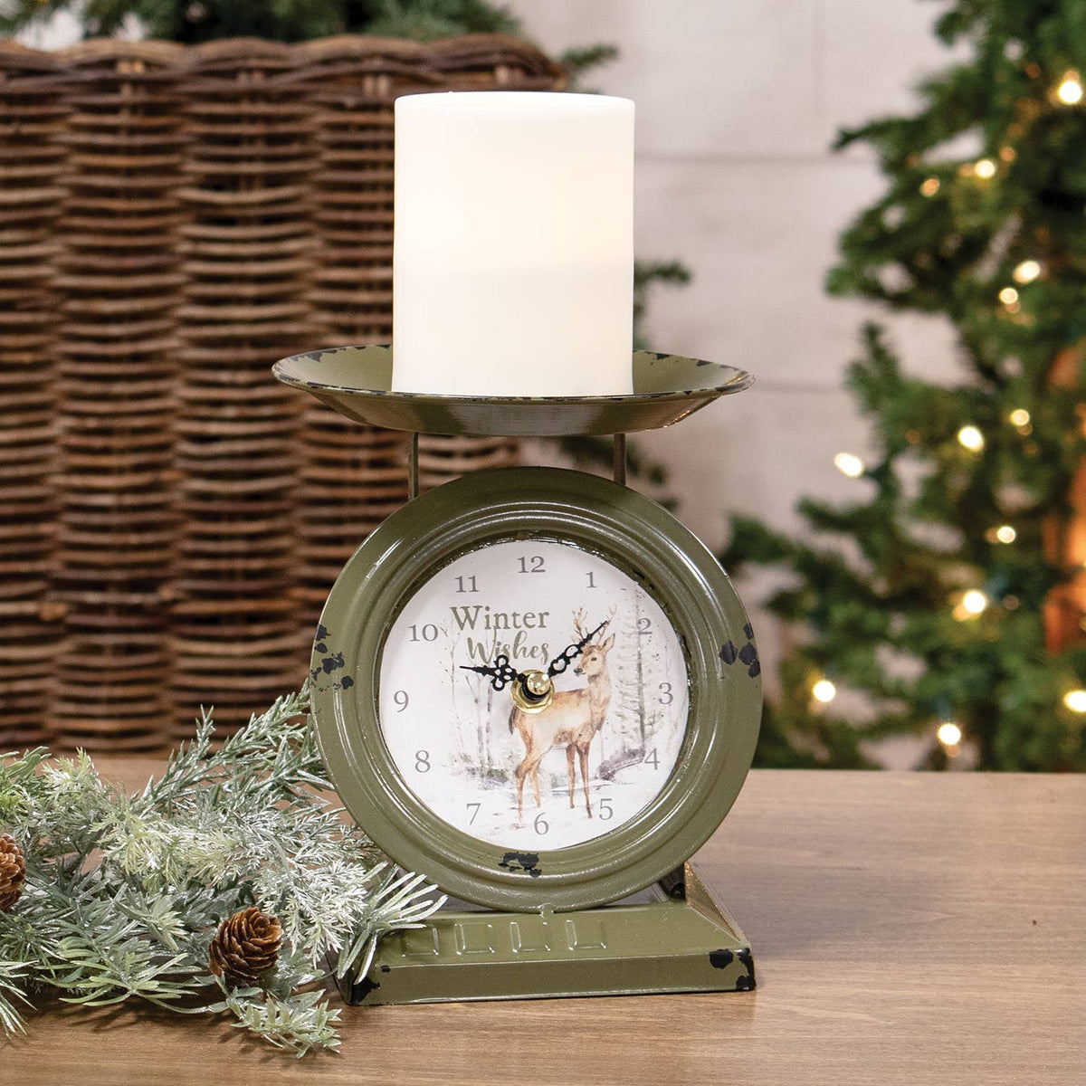 Winter Wishes Woodland Deer Scale Clock