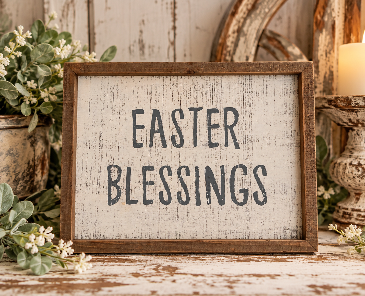Rustic Easter Blessings Framed Sign