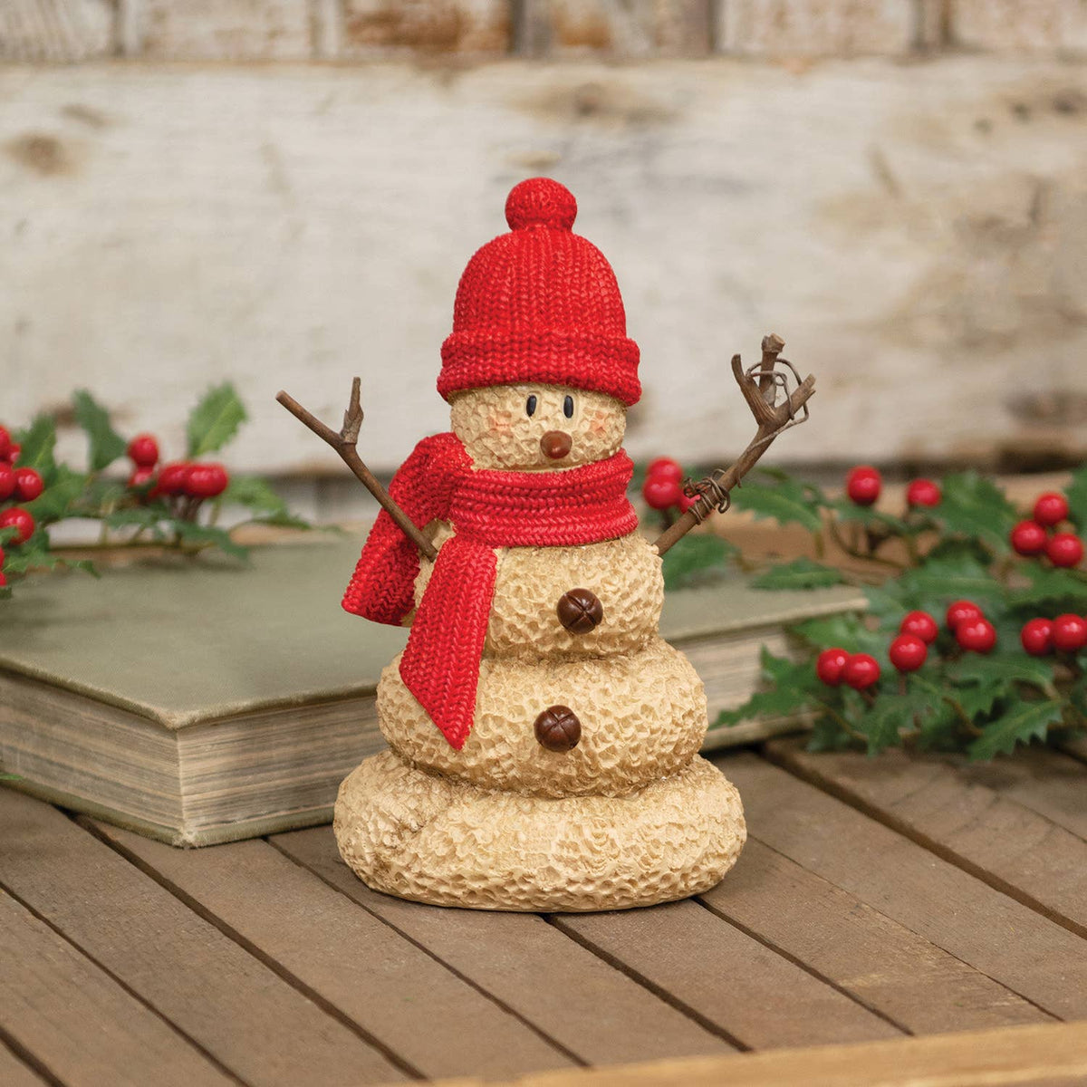 Resin Red Hat & Scarf Melting Snowman - 7"H