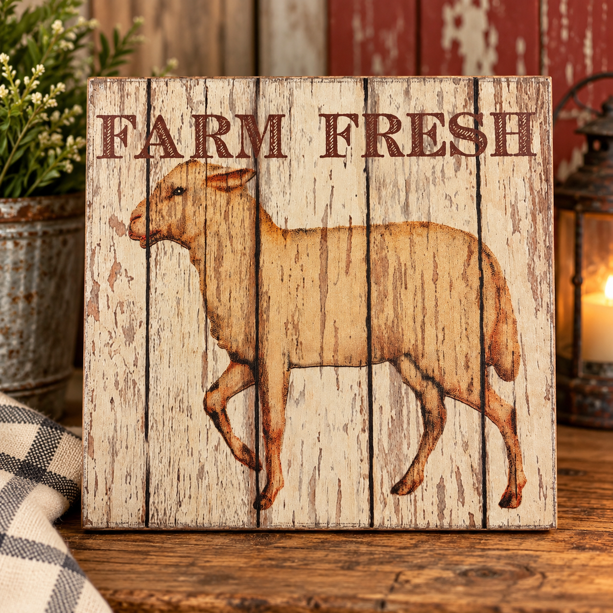Farm Fresh Rustic Sheep Wall Sign