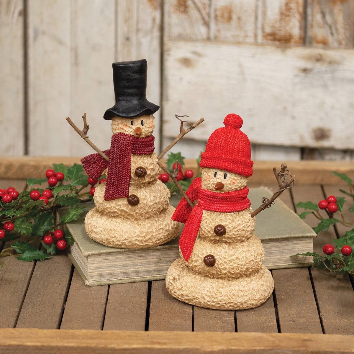 Resin Red Hat & Scarf Melting Snowman - 7"H
