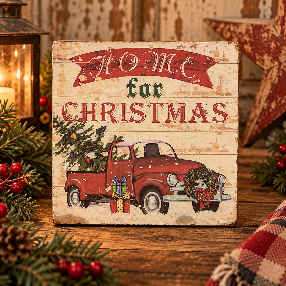 Home for Christmas vintage Red Truck Sign