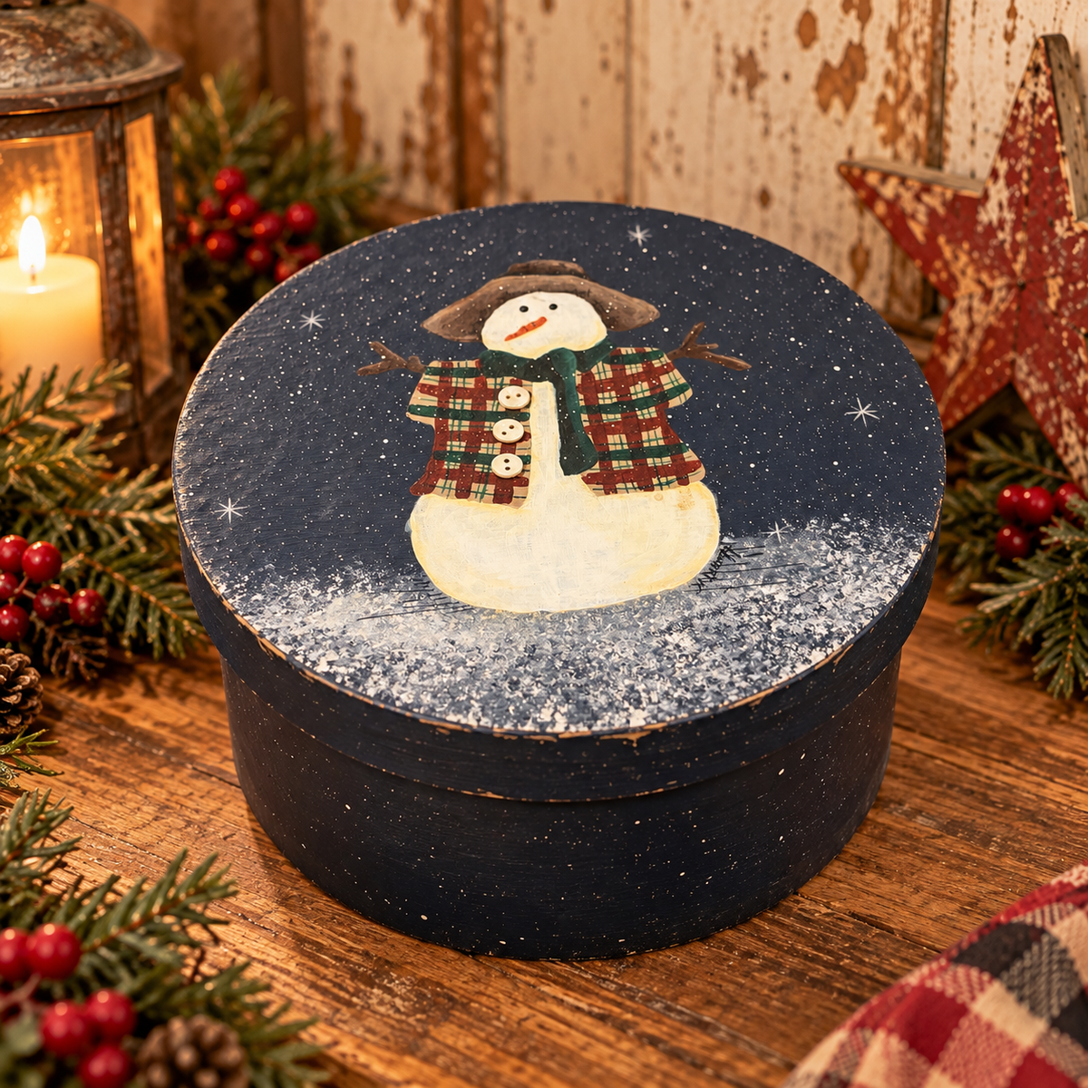 Hand Painted Folk Art Snowman Box